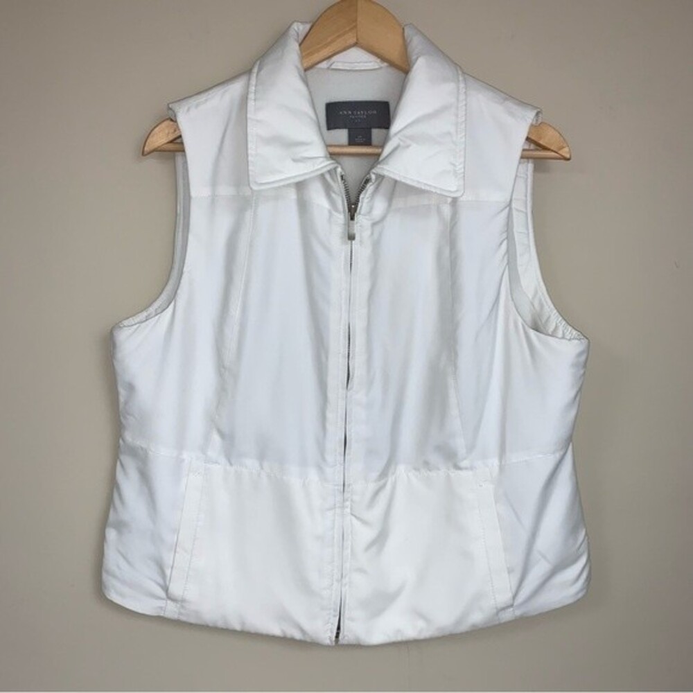 Ann Taylor Puffer Vest Womens Large Petite Winter White Snow Bunny Zipper Fleece